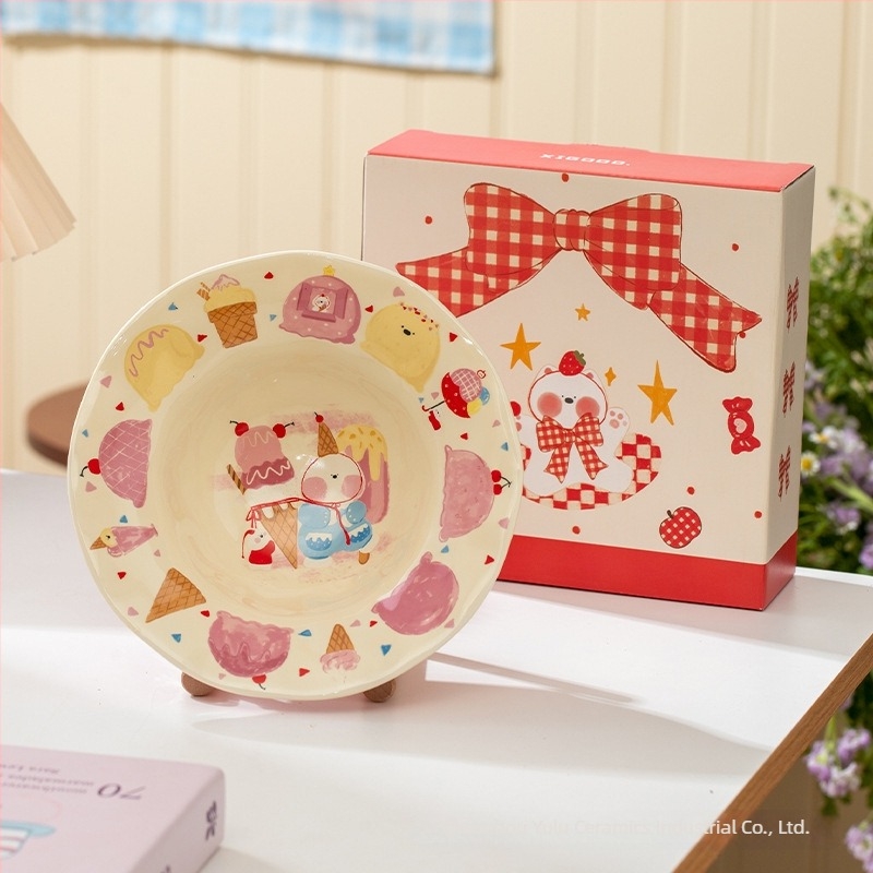 Island deer kerámia kör alakú tányér karikatúra mintával, átmérő 18–18.9 cm