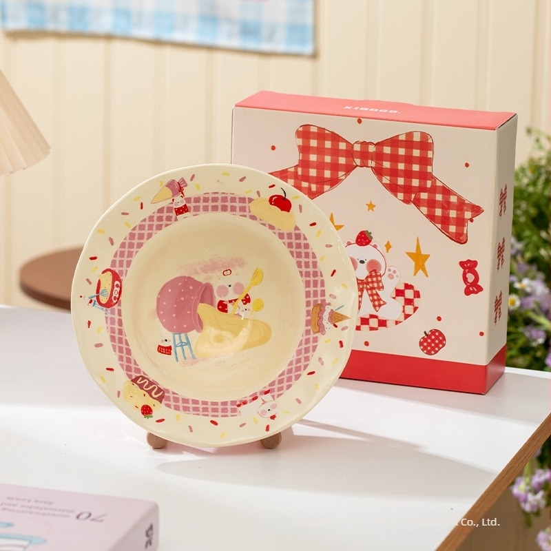 Island deer kerámia kör alakú tányér karikatúra mintával, átmérő 18–18.9 cm