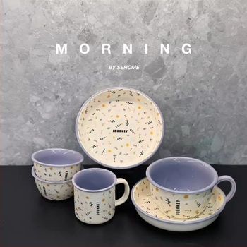 Porcelán étkészlet – virágos mintával, friss levegő stílus, mikrohullámú sütőben használható, logónyomtatás
