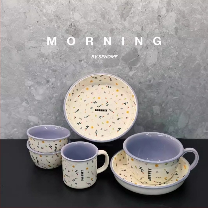Porcelán étkészlet – virágos mintával, friss levegő stílus, mikrohullámú sütőben használható, logónyomtatás