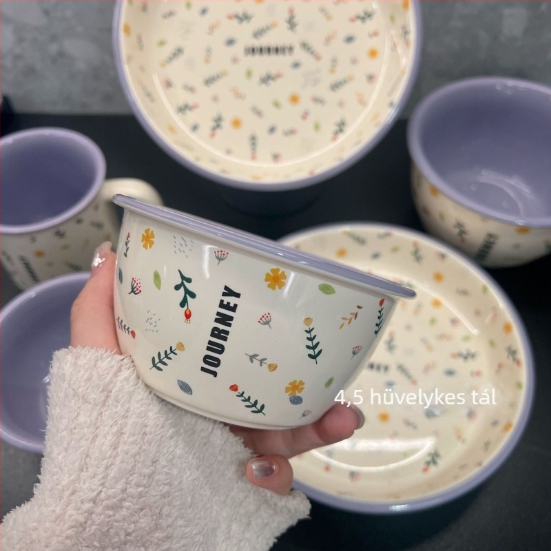 Porcelán étkészlet – virágos mintával, friss levegő stílus, mikrohullámú sütőben használható, logónyomtatás