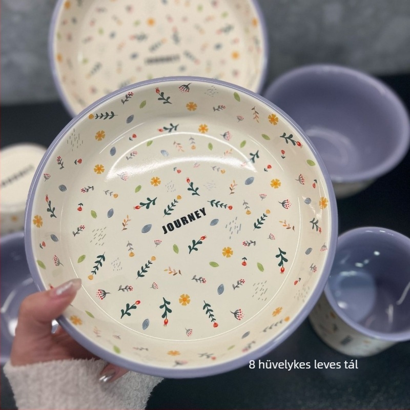 Porcelán étkészlet – virágos mintával, friss levegő stílus, mikrohullámú sütőben használható, logónyomtatás