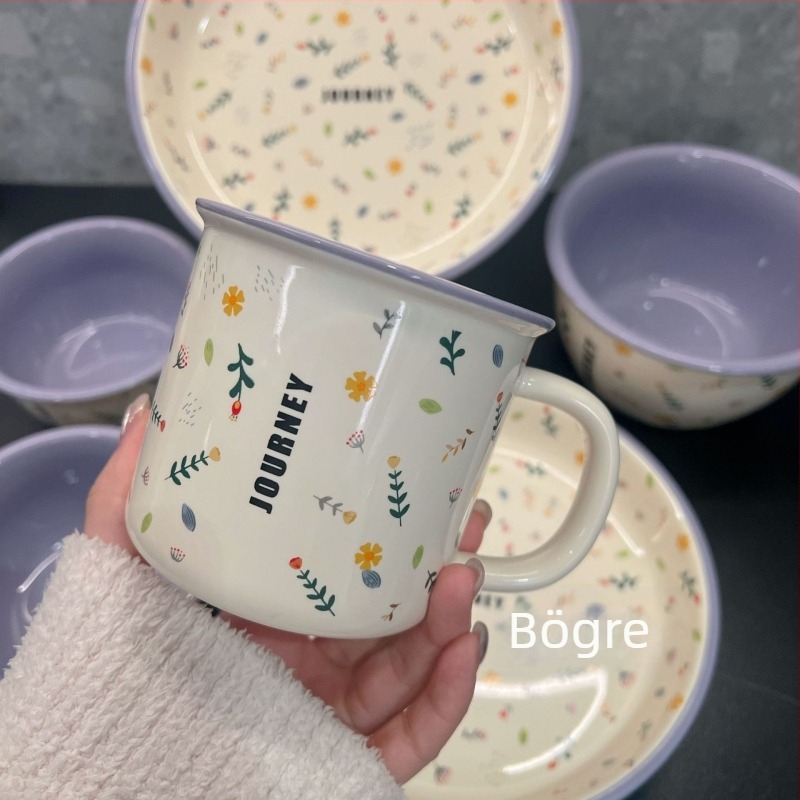 Porcelán étkészlet – virágos mintával, friss levegő stílus, mikrohullámú sütőben használható, logónyomtatás