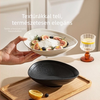 Kerámiás desszerttálak, 17–18 cm, szabálytalan alak, egyszínű, modern minimalista stílusú asztali edények, reggelire zabpehellyel, joghurttal és gyümölcssalátával