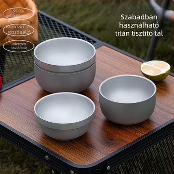 Rozsdamentes acélból készült tál titán tisztítás felülettel, kültéri stílus, kerek formájú, mikrohullámú sütő nem használható