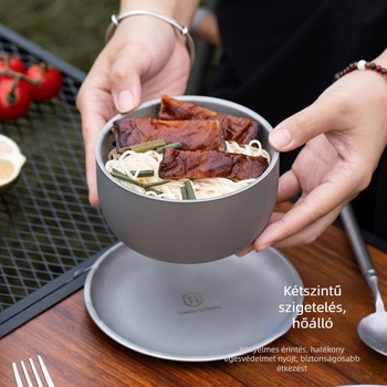 Rozsdamentes acélból készült tál titán tisztítás felülettel, kültéri stílus, kerek formájú, mikrohullámú sütő nem használható