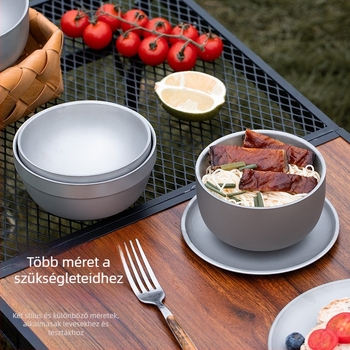 Rozsdamentes acélból készült tál titán tisztítás felülettel, kültéri stílus, kerek formájú, mikrohullámú sütő nem használható