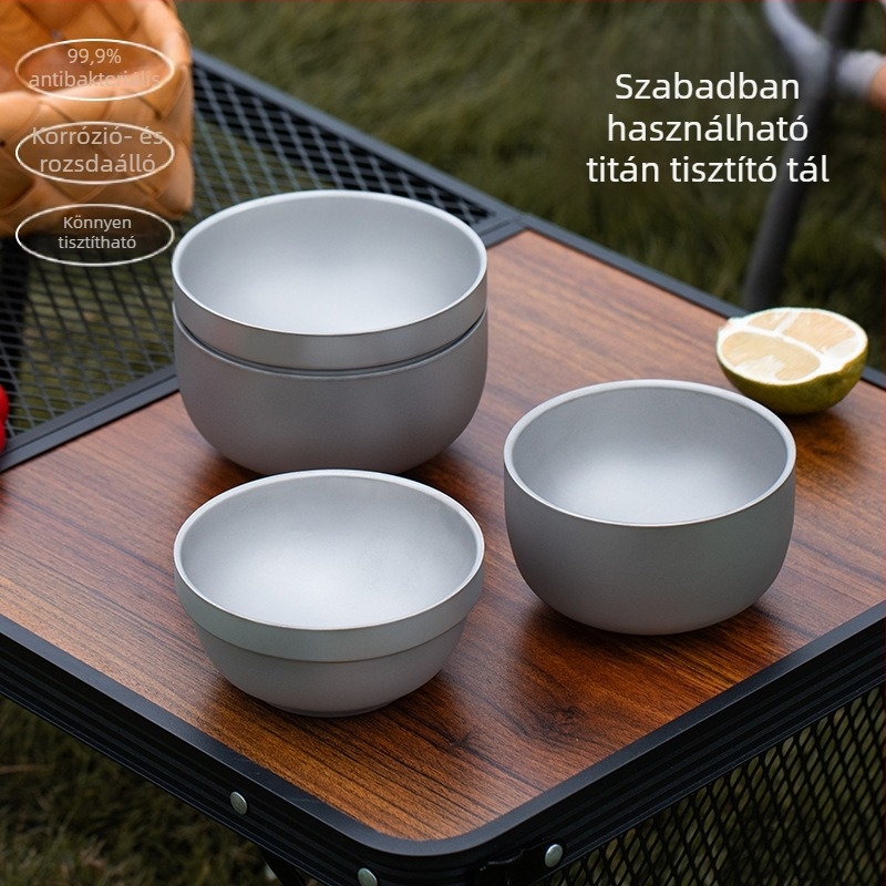 Rozsdamentes acélból készült tál titán tisztítás felülettel, kültéri stílus, kerek formájú, mikrohullámú sütő nem használható