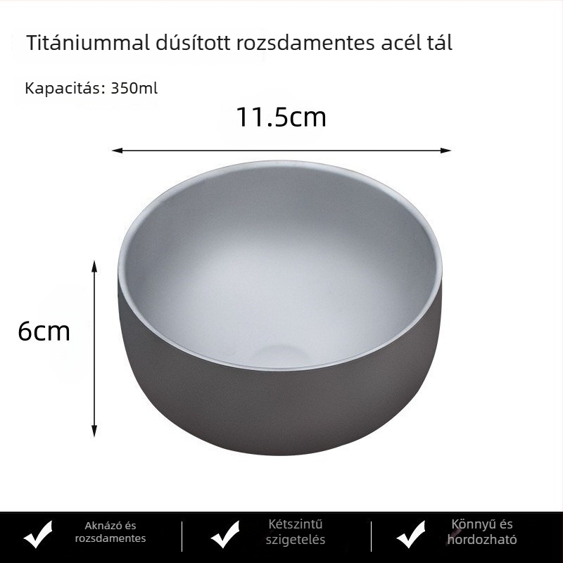 Rozsdamentes acélból készült tál titán tisztítás felülettel, kültéri stílus, kerek formájú, mikrohullámú sütő nem használható