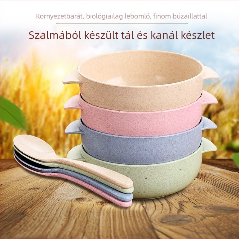 Gyerekeknek szóló búzaszalma tál - mikrózható, kerek forma, modern stílus