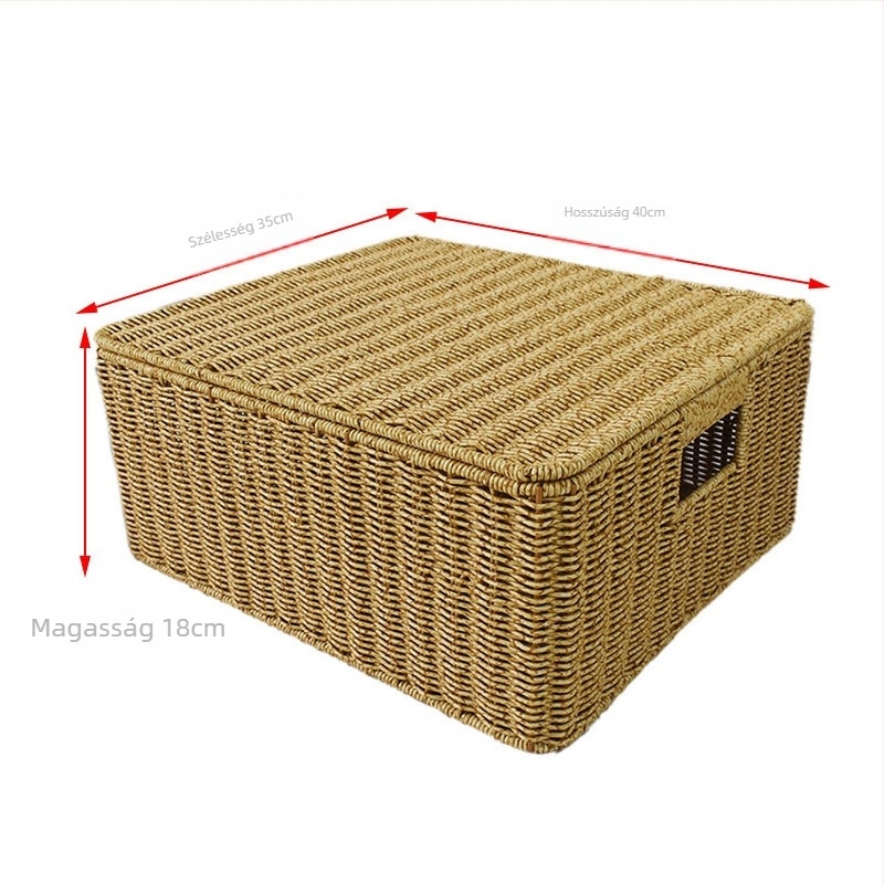 Fa fogantyúval ellátott tárolókosár, vas keret, műanyag rattan és PP anyag (Modern minimalista stílus, 2020 ősz)