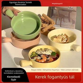 Fogantyús kerámia tál leveshez és tésztához, kör alakú, aláglazúrozott felület, mikrohullámú sütőben használható, logóval testreszabható