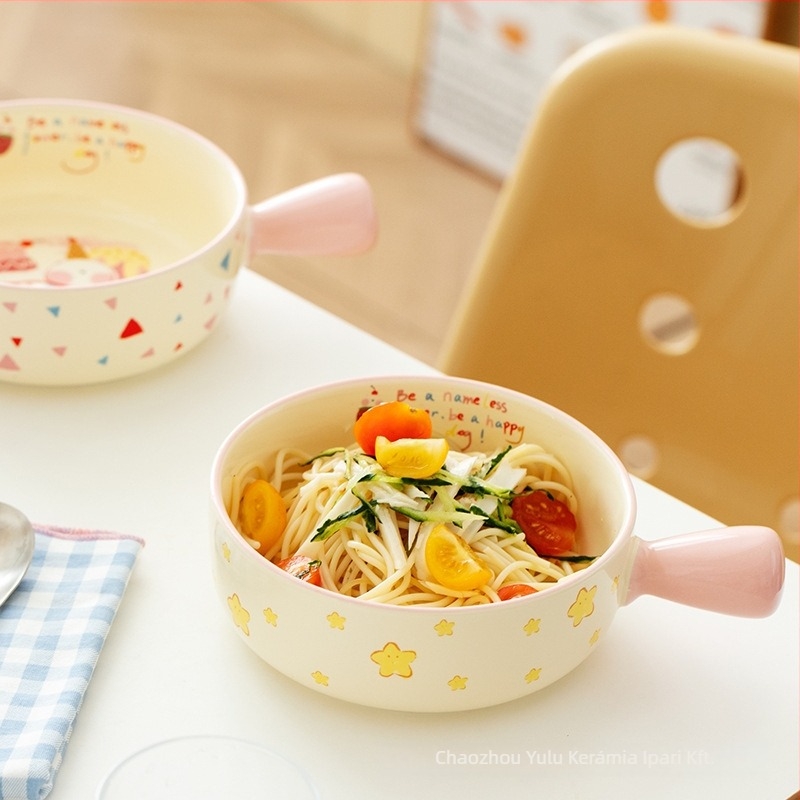 Island Deer kerámia tál aranyos rajzfilmszerű fogantyúval – mikrohullámú sütőben használható, kör alakú