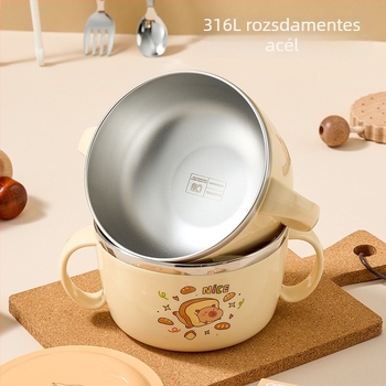 316 rozsdamentes acél gyerekeknek tervezett tál, élelmiszer-minőség, fedél, égésvédelmi kialakítás, mikrohullámú sütőben használható