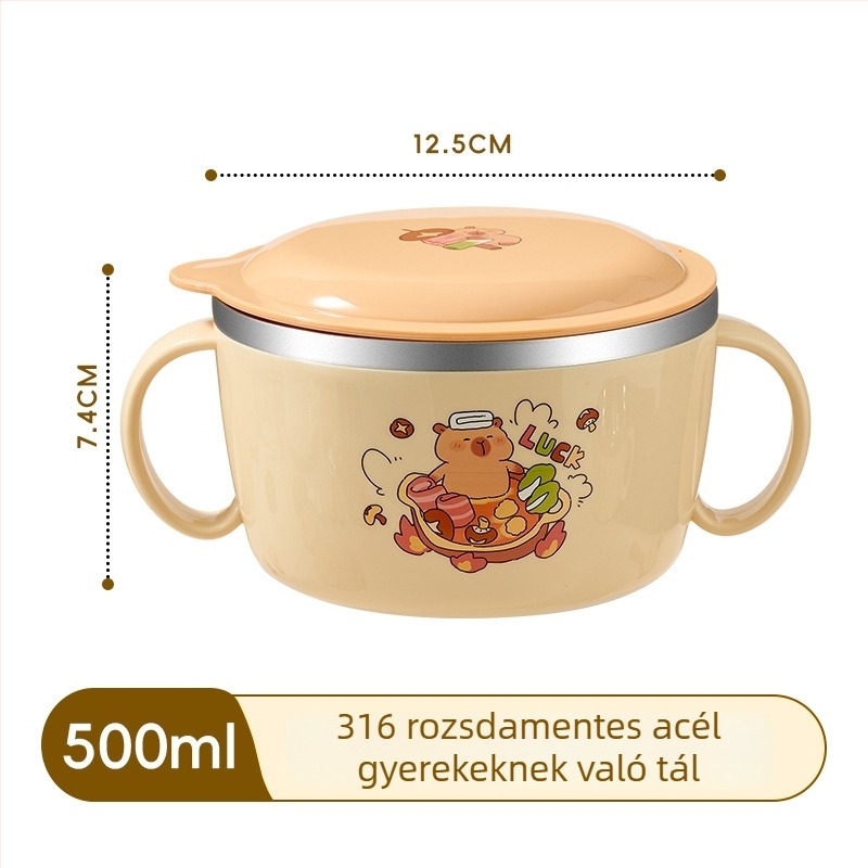 316 rozsdamentes acél gyerekeknek tervezett tál, élelmiszer-minőség, fedél, égésvédelmi kialakítás, mikrohullámú sütőben használható