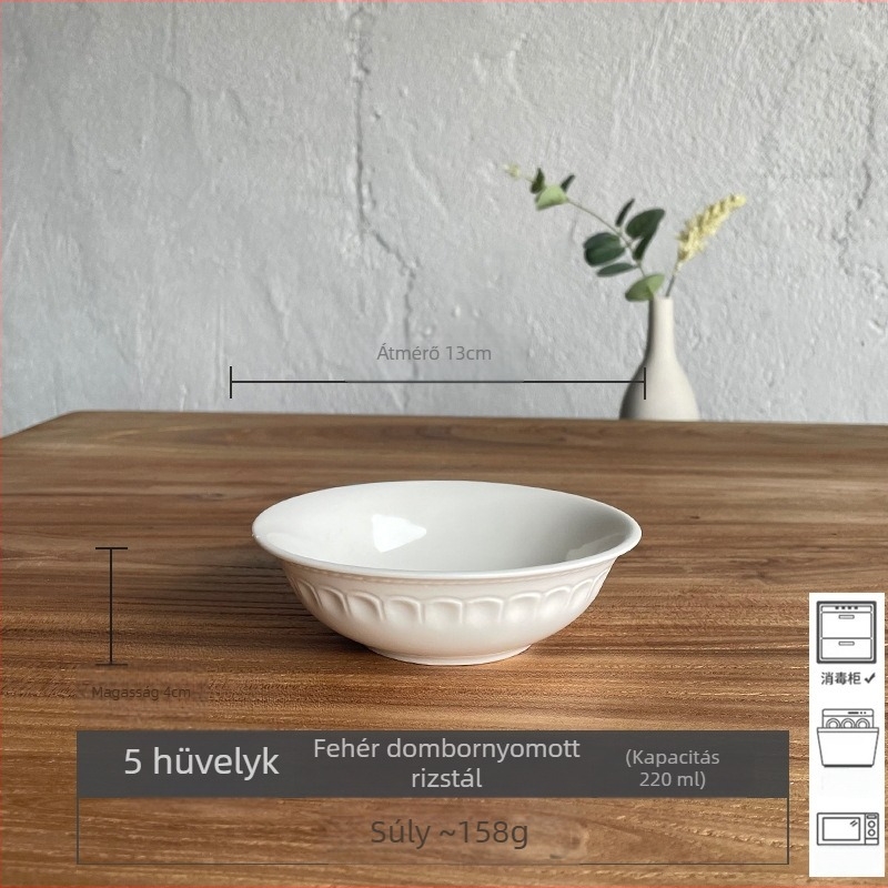 Porcelán tál reliefes mintával, könnyed luxus retro stílus, mikróhullámú sütőben használható, felülete alglazúrral festett