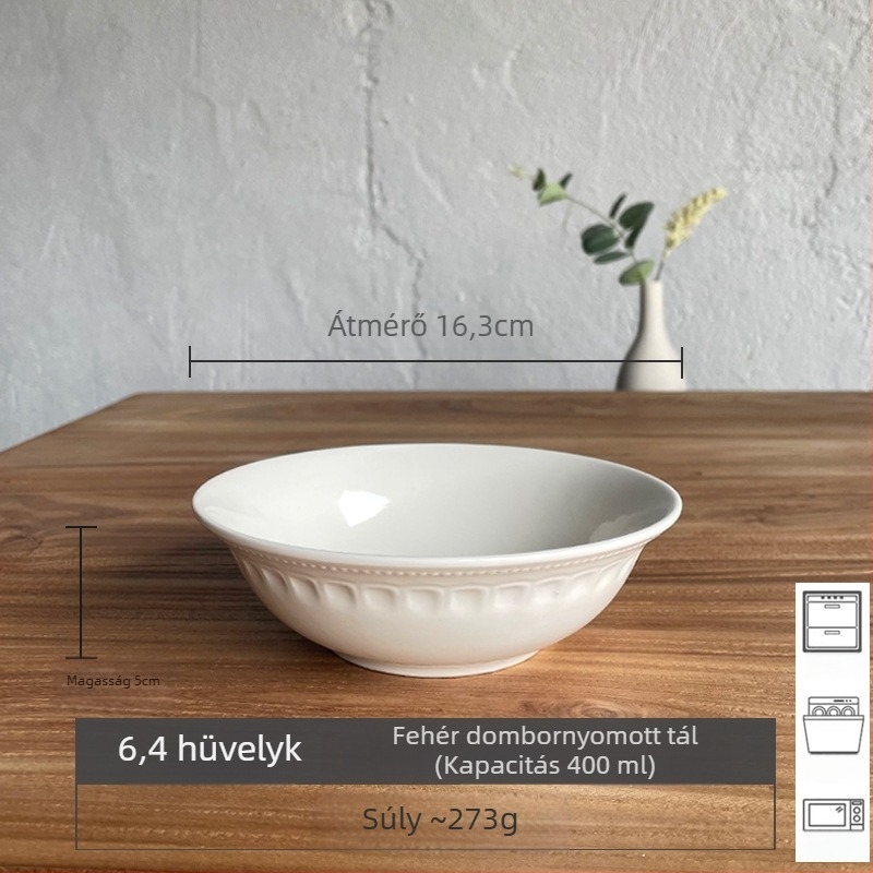 Porcelán tál reliefes mintával, könnyed luxus retro stílus, mikróhullámú sütőben használható, felülete alglazúrral festett