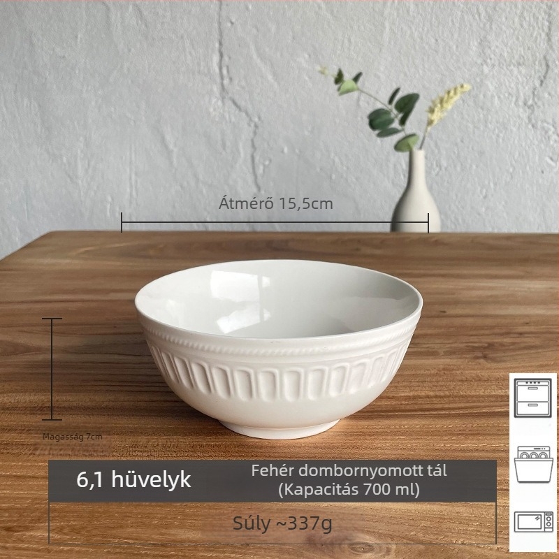 Porcelán tál reliefes mintával, könnyed luxus retro stílus, mikróhullámú sütőben használható, felülete alglazúrral festett