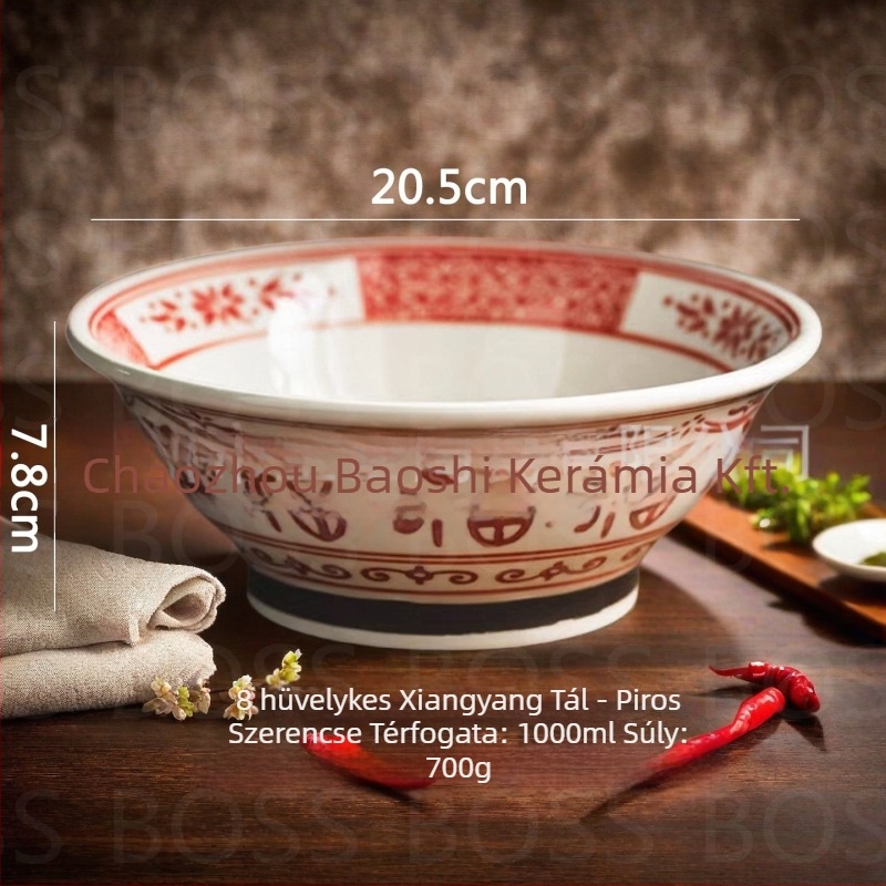 Bairunj porcelán ramen tál alglazúros színmintával, jó szerencse motívummal, magas lábú dizájn, modern minimalista stílus, mikrohullámú sütőben használható