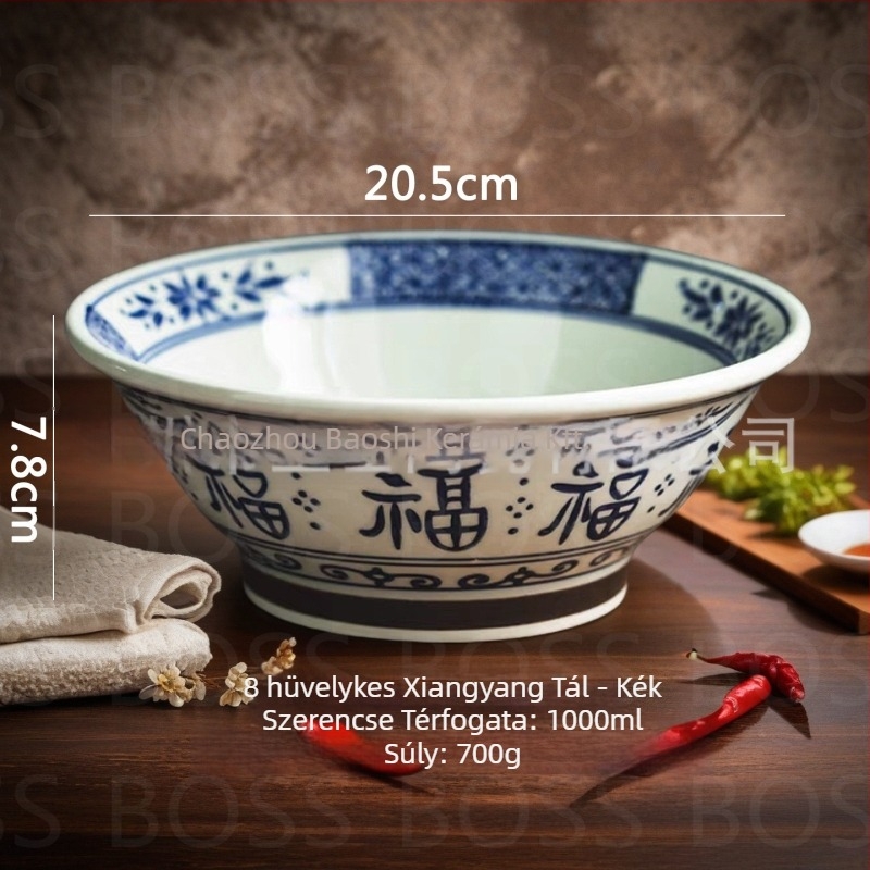 Bairunj porcelán ramen tál alglazúros színmintával, jó szerencse motívummal, magas lábú dizájn, modern minimalista stílus, mikrohullámú sütőben használható