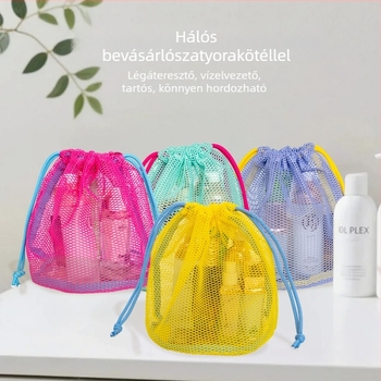 Húzózsinóros, hálós tároló táska – kubus alakú, poliészter, utazáshoz, sokoldalú