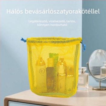 Húzózsinóros, hálós tároló táska – kubus alakú, poliészter, utazáshoz, sokoldalú