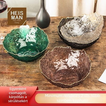 Hőálló üvegből készült salátás tál bark mintával, szabálytalan formájú, nagy méretű