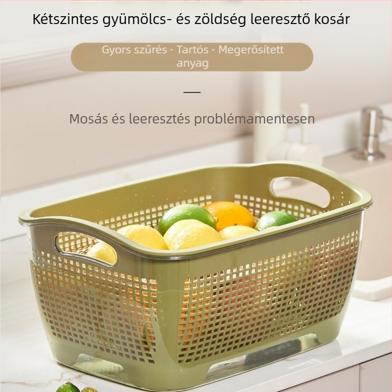 Műanyag lefolyó kosár gyümölcsök és zöldségek mosásához — multifunkcionális konyhai kosár Mori gaopai (2024-ben piacra dobva) (Anyag: Műanyag; Kategória: gyümölcskosár; Stílus: Modern egyszerű; Bevezetés éve: 2024)