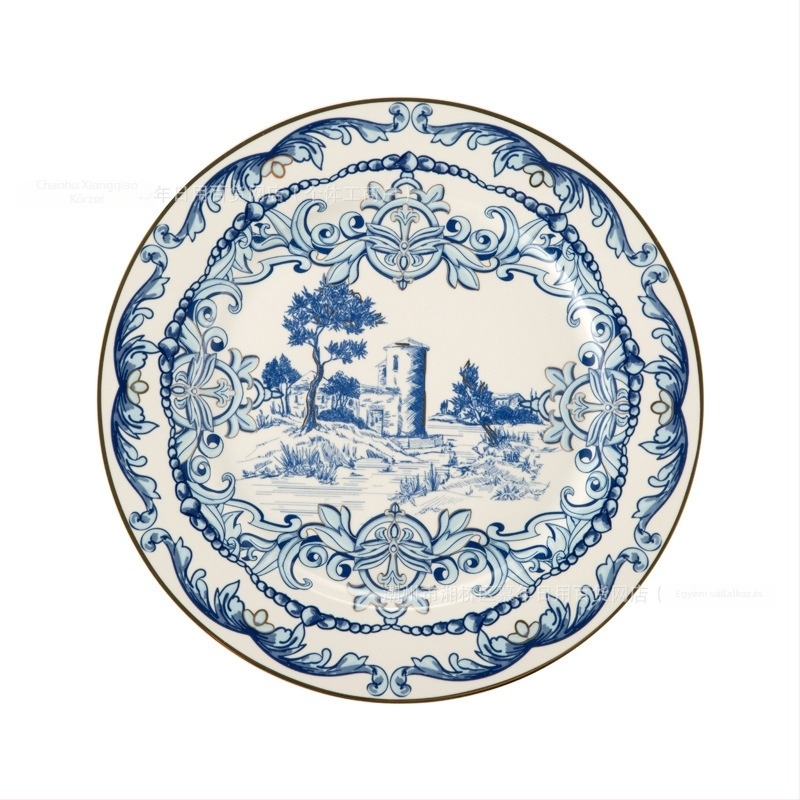 Kerámia tányérkészlet, kerek alak, glazúrozott felület; alkalmas szállodai és éttermi kiszolgáláshoz; logónyomtatás és testreszabás elérhető.