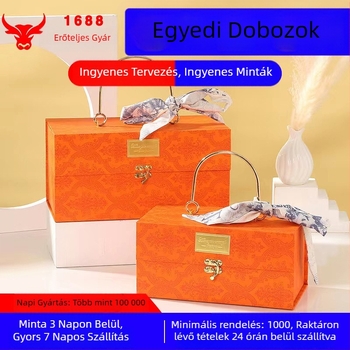 Yq márkájú vintage lila ajándéktoboz — aranyfólia, különleges papír, doboztípusok: kiállítás, ablakos, Ég és Föld fedél