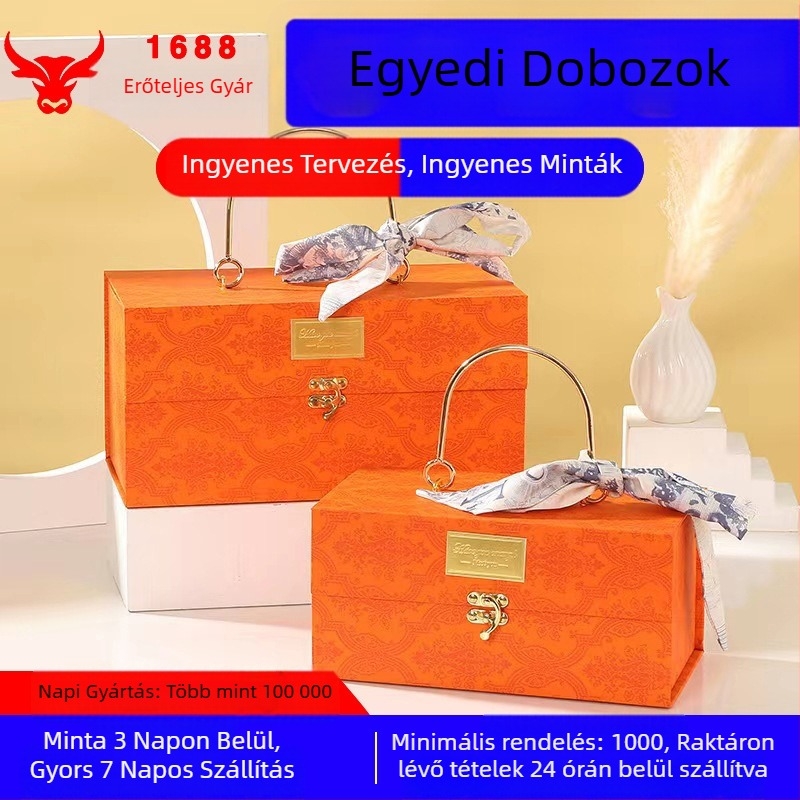 Yq márkájú vintage lila ajándéktoboz — aranyfólia, különleges papír, doboztípusok: kiállítás, ablakos, Ég és Föld fedél