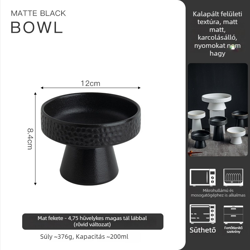 Kerámiából készült magas gyümölcstál – modern minimalistikus design, kör alakú forma, alglazúros felület, mikrohullámú sütőben használható