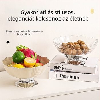 Műanyag gyümölcstál arany szegéllyel, virág alakú, nagy kapacitású; könnyed luxus stílus, egyszerű stílus