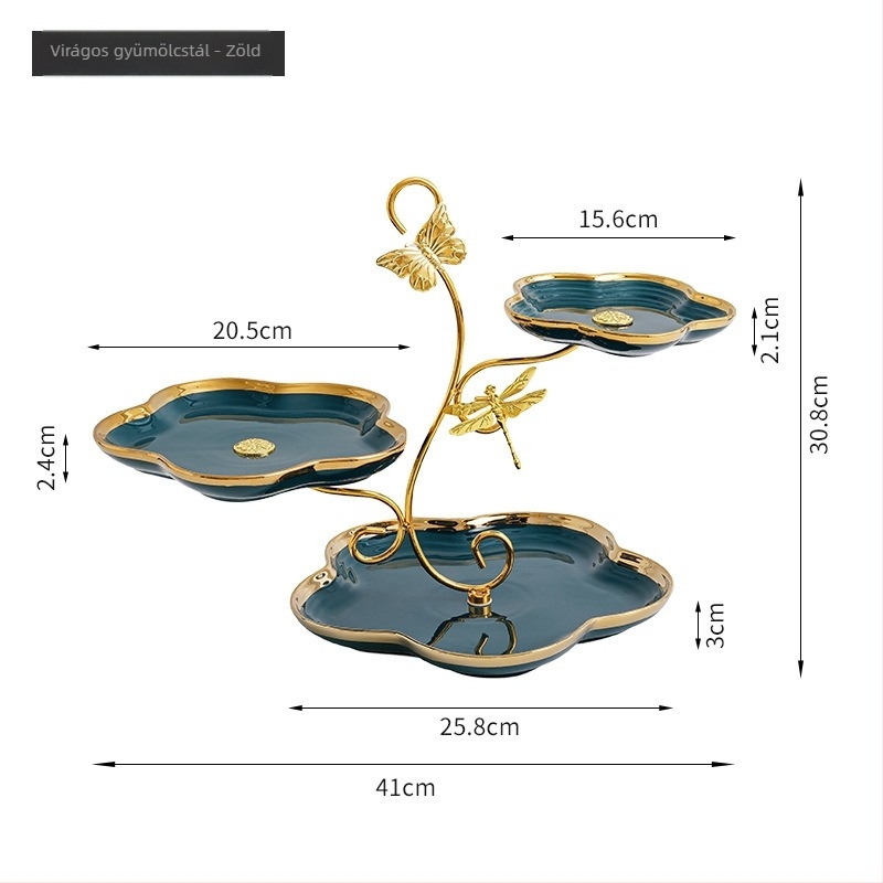 Porcelán több rétegű gyümölcstál háztartási használatra, Hongxing Ceramics, világos luxus stílus, retro stílus