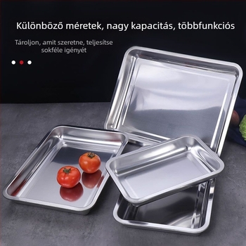 Rozsdamentes acél négyszögletes tál, fényes felület, egyszínű mintázat, modern letisztult stílus