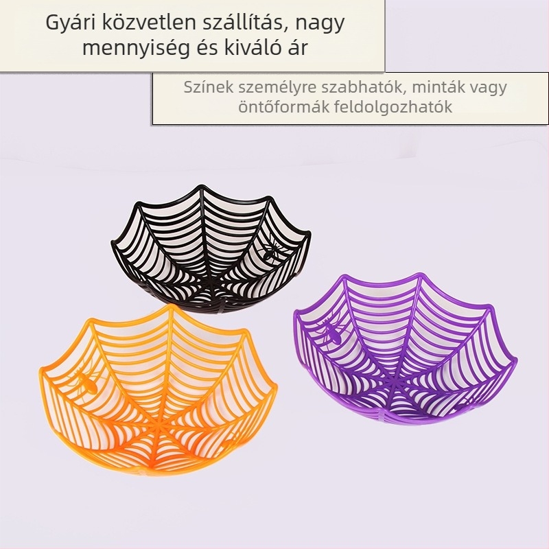 Pók designú gyümölcskosár Halloweenre, műanyag, Jiayi, 2016-ban bemutatva.