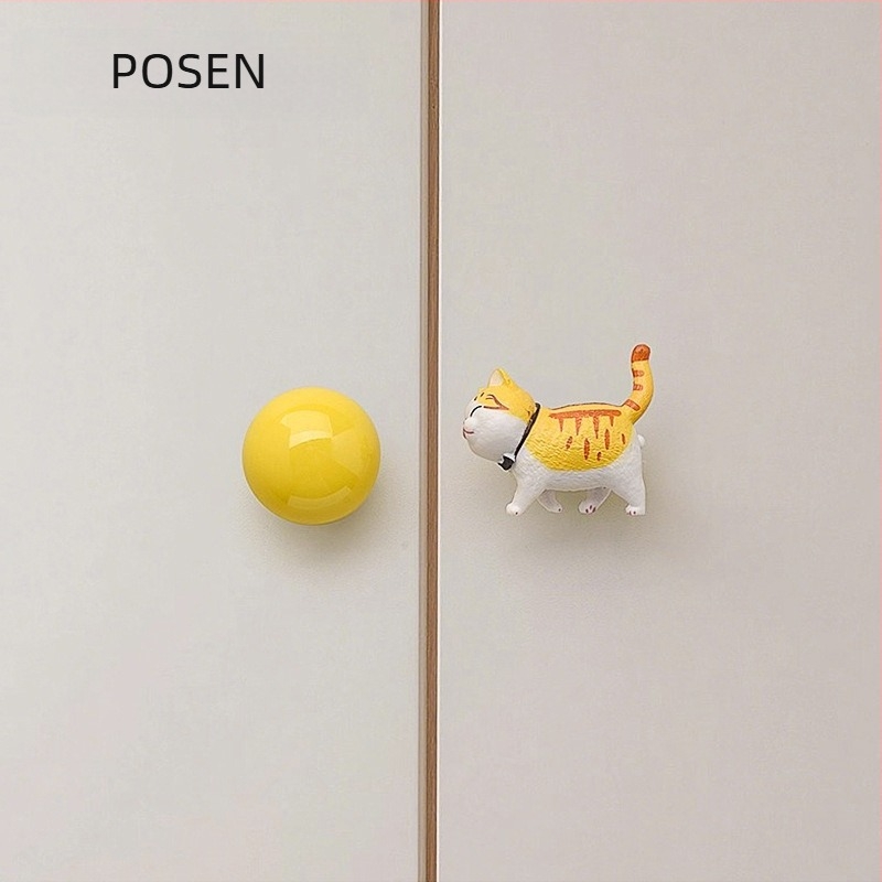 Rajzolt macskás gardrób ajtófogantyú, skandináv minimalist stílus, gyerekszobai fióknyél
