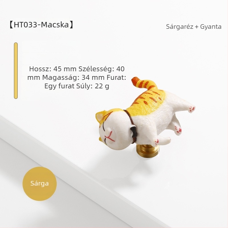 Rajzolt macskás gardrób ajtófogantyú, skandináv minimalist stílus, gyerekszobai fióknyél