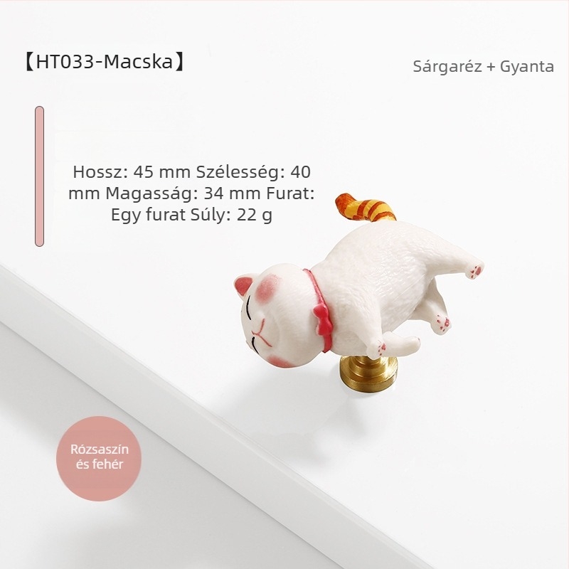 Rajzolt macskás gardrób ajtófogantyú, skandináv minimalist stílus, gyerekszobai fióknyél