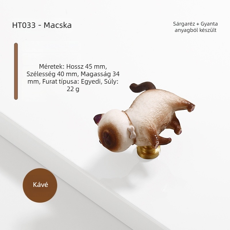 Rajzolt macskás gardrób ajtófogantyú, skandináv minimalist stílus, gyerekszobai fióknyél