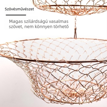 Háromszintes fém gyümölcskosár, függő és összecsukható, luxus retro stílus