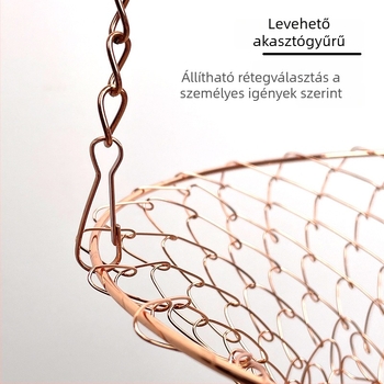 Háromszintes fém gyümölcskosár, függő és összecsukható, luxus retro stílus