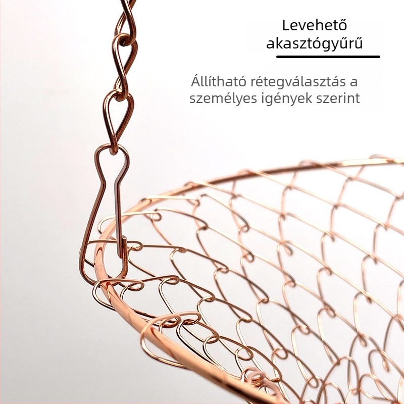 Háromszintes fém gyümölcskosár, függő és összecsukható, luxus retro stílus