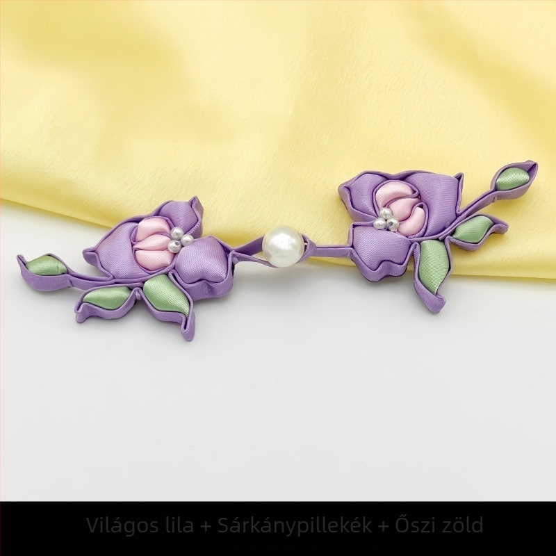 Cheongsam-hoz készült dekoratív gomb kézzel szőtt rózsa virággal és gyöngy töltéssel, selyem anyag, magas minőségű csat, klasszikus Hanfu/Tang öltözet dekoráció