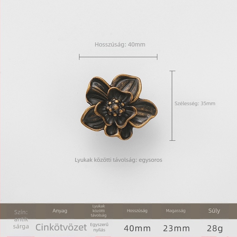 Imperial Seal Retrof Virág alakú egylyukú fogantyú szekrényhez és fiókhoz, modell 7129, cink ötvözet, elektrolit bevonat, új kínai stílus