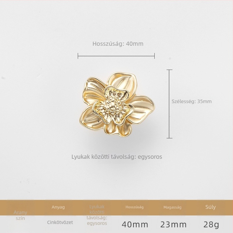 Imperial Seal Retrof Virág alakú egylyukú fogantyú szekrényhez és fiókhoz, modell 7129, cink ötvözet, elektrolit bevonat, új kínai stílus