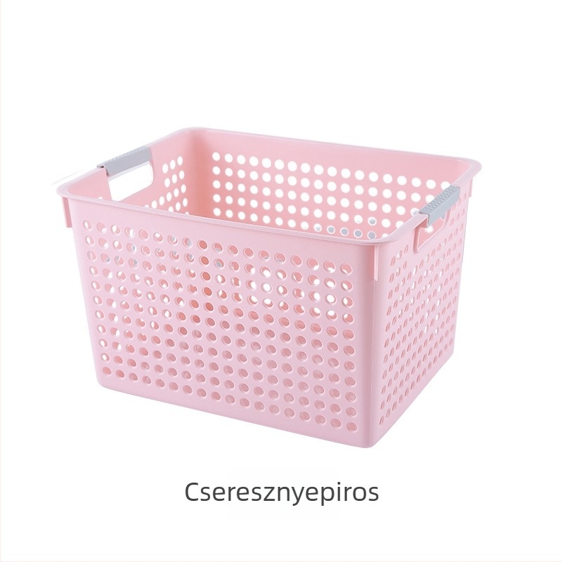 Műanyag tárolókosár, téglalap alakú asztali rekesz, lyuggat dizájnnal, játékokhoz, nassolnivalókhoz és apró tárgyakhoz