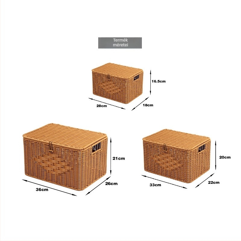 W509 PP tárolókosár – Imitált rattan tároló otthoni használatra, 20 darabos készlet, PP anyag, ideális paplanok, fehérnemű, távirányítók, írószerek, könyvek