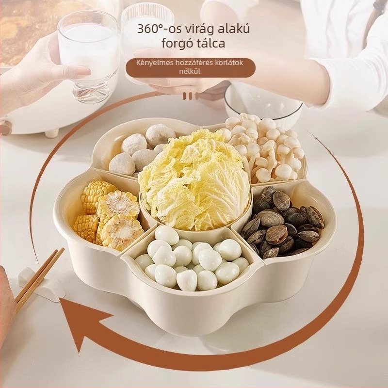 Mi hao Forró pot tál kompartmentekkel, forgó, lefolyóval – műanyag