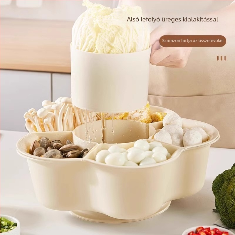 Mi hao Forró pot tál kompartmentekkel, forgó, lefolyóval – műanyag